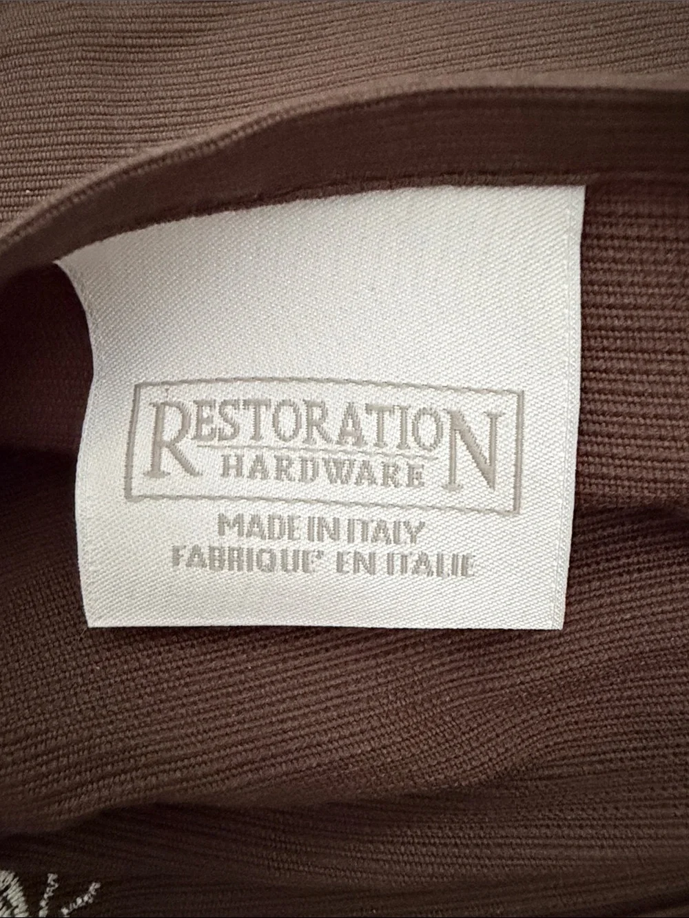 NWOT Restoration Hardware Pillow Cover- Brown ribbed fabric with White Bee Motif